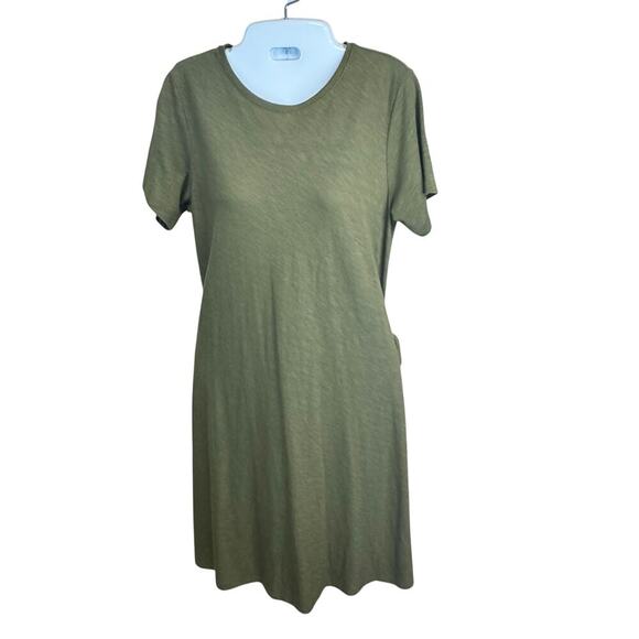 New Theory Vormond Knit Olive Green T-shirt Dress Elastic Tie Waist Women's M - Picture 3 of 13